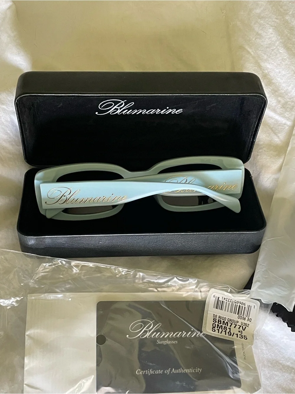 NWT Blumarine Light Blue Rectangular Sunglasses with Black Lenses